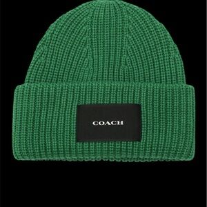 Coach Hunter Green wooven patch Knit Wool beanie Hat